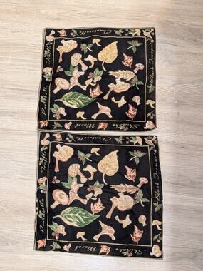 VTG 90s Mushrooms April Cornell Pillow Covers Sham Set of Two 15in by 15in